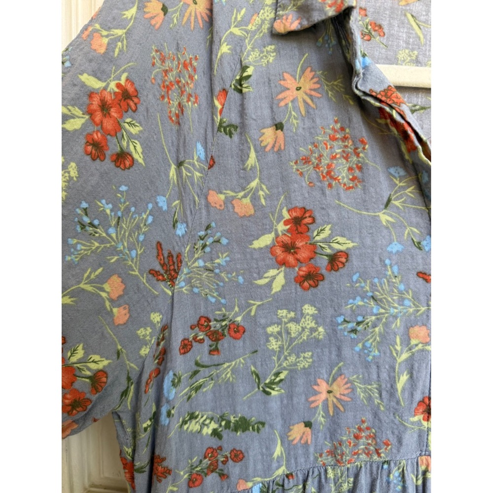 Natural Life Blue Floral Tiered Midi Dress Short Puff Sleeve Boho Size Large - Picture 3 of 7